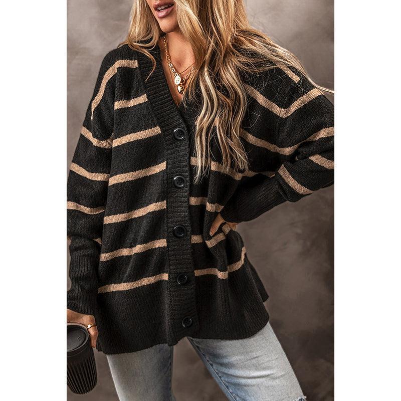 Ladies V Neck Dropped Shoulders Cardigan 1768