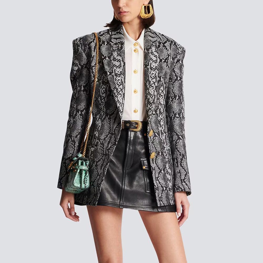 Ladies Jacquard Snakeskin Button Blazer Jacket 41907