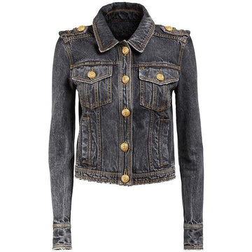 Ladies Gold Button Washed Denim Jacket L108