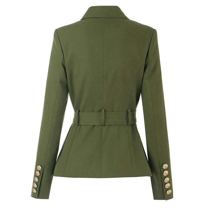 Ladies Solid Color Double Breasted Belted Blazer 0104