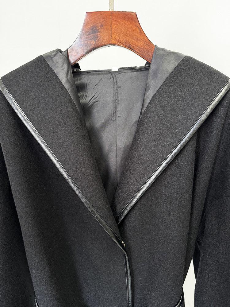 Ladies Long Sleeves Belted Wool Cape Coat L116