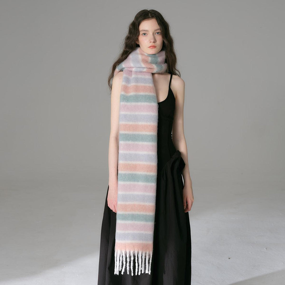 Ladies Colorful Stripe Tassel Soft Scarf YN002