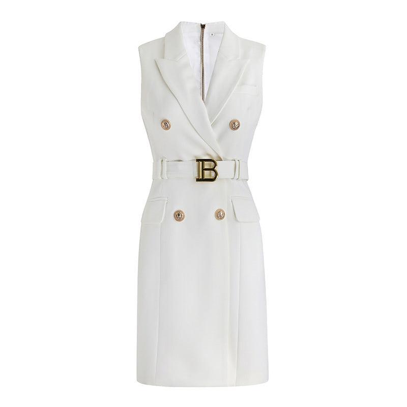 Ladies Solid Color Belted Tank Blazer Dress 52503