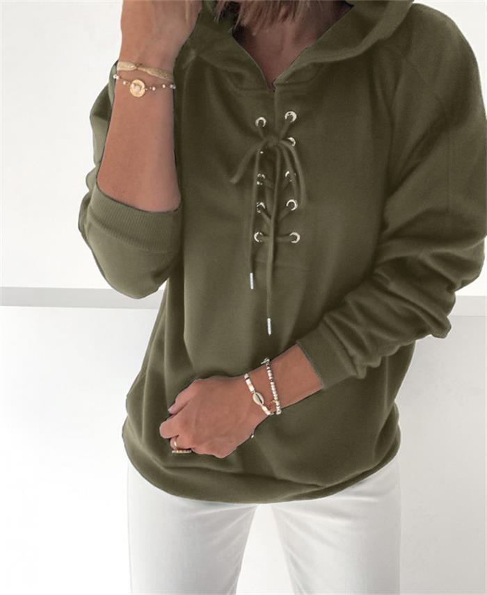 Ladies Lace Up Criss Cross Drawstring Hoodie 2514