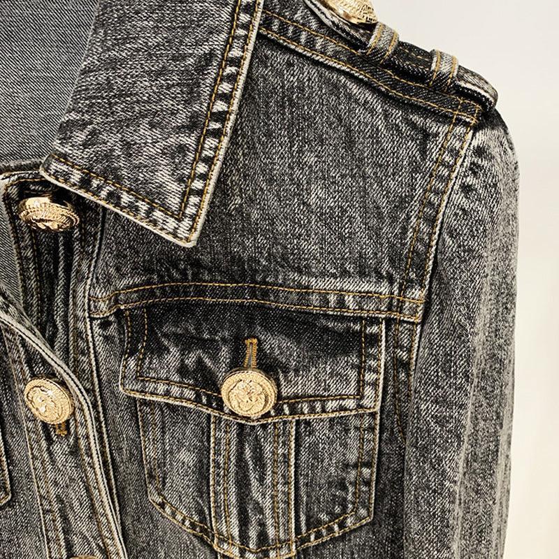 Ladies Gold Button Washed Denim Jacket L108