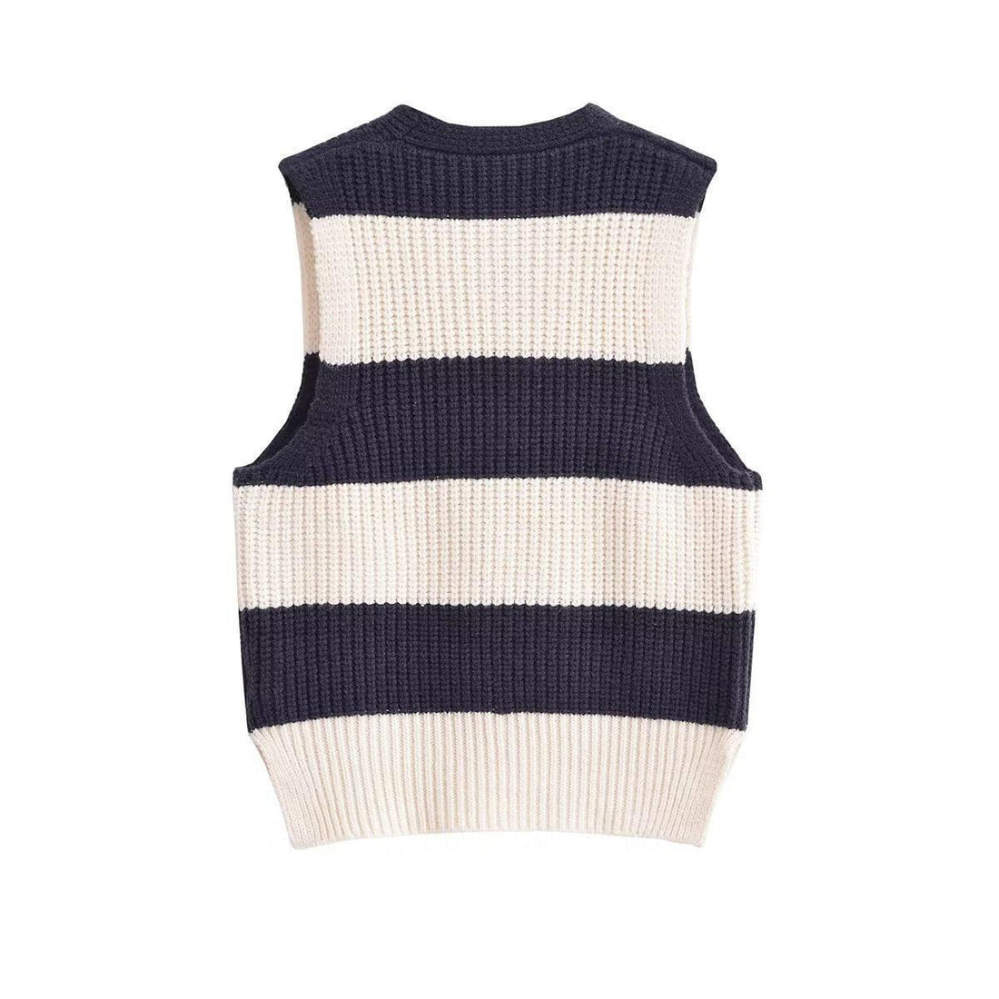 Ladies V-Neck Striped Sleeveless Knit Vest 2347