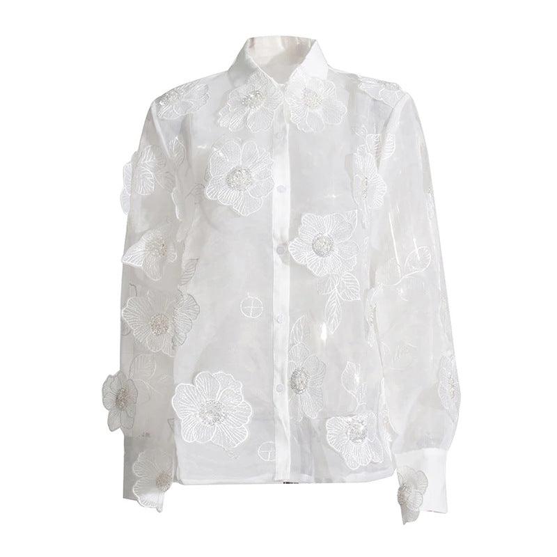 Ladies 3D Floral Embroidered Sheer Blouse SXT068034