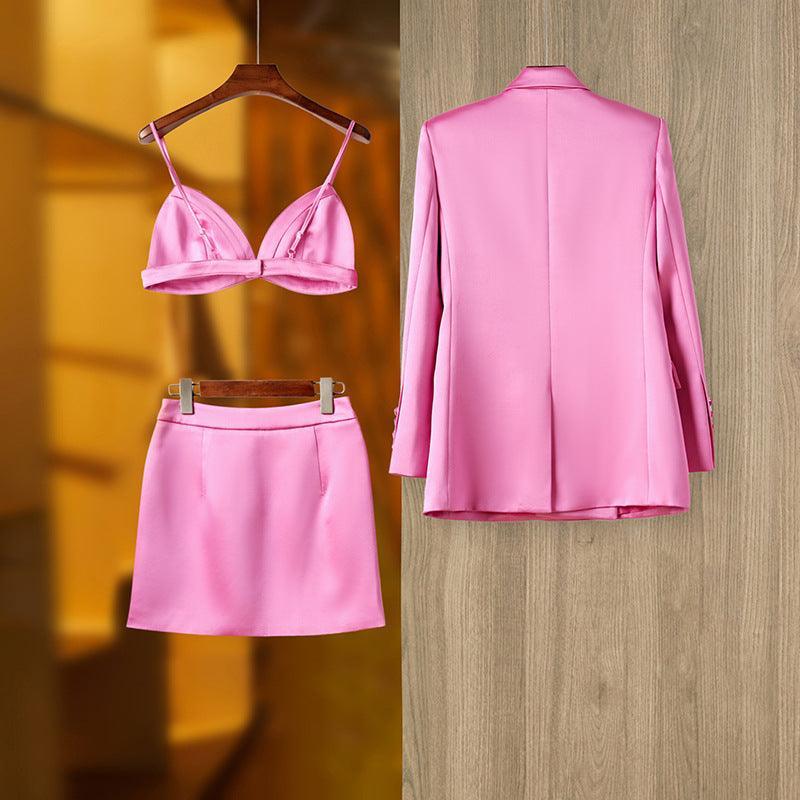 Ladies Solid Color Blazer & Skirt 3PCS Set 70111