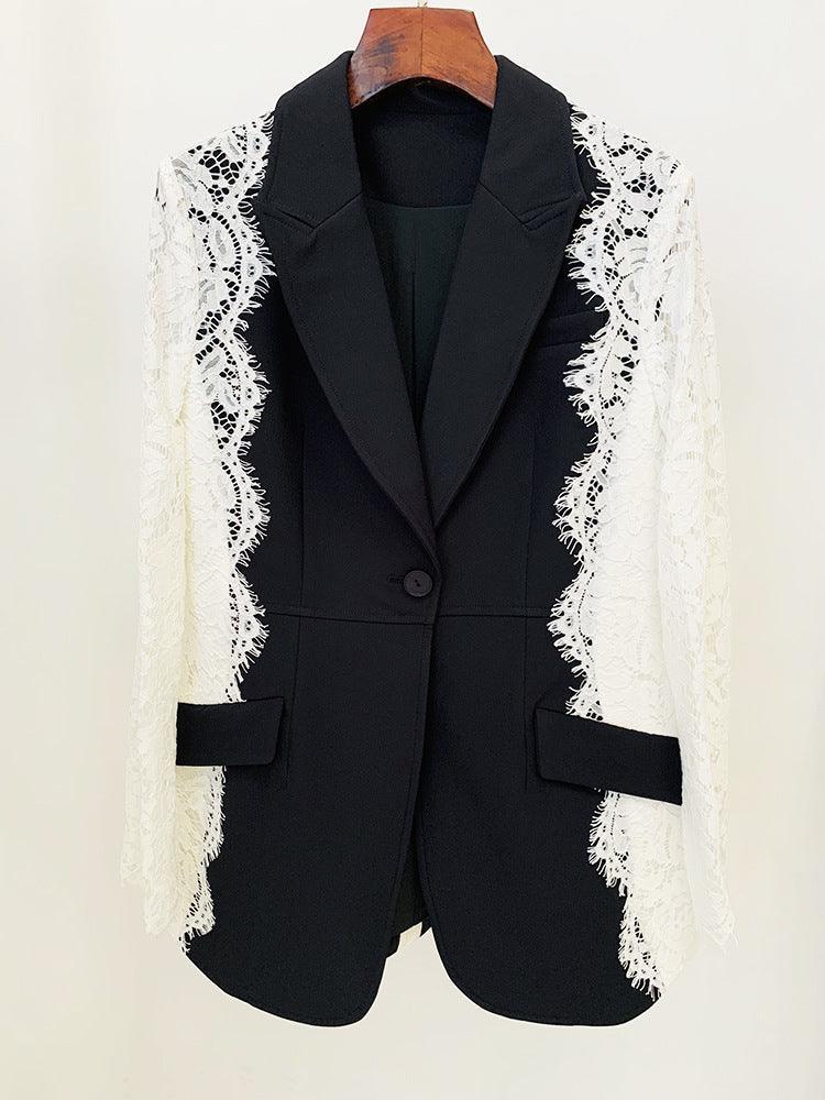 Ladies Lace Patchwork Lapel Neck Blazer Coat L101