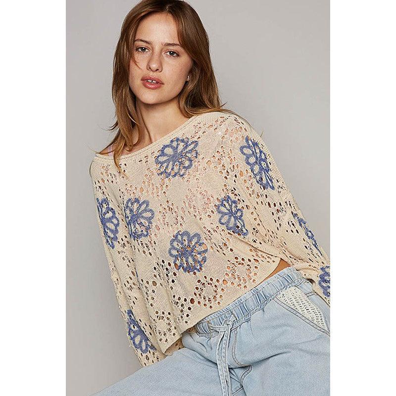 Ladies Round Neck Hollow Out Knit Top 4901