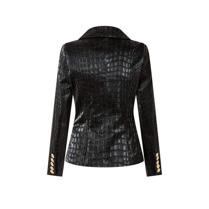 Ladies Double Breasted Long Sleeves Leather Blazer 10501