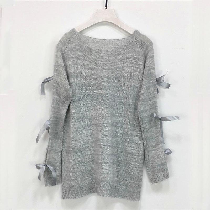 Ladies Crew Neck Hollow Out Knit Sweater 2261