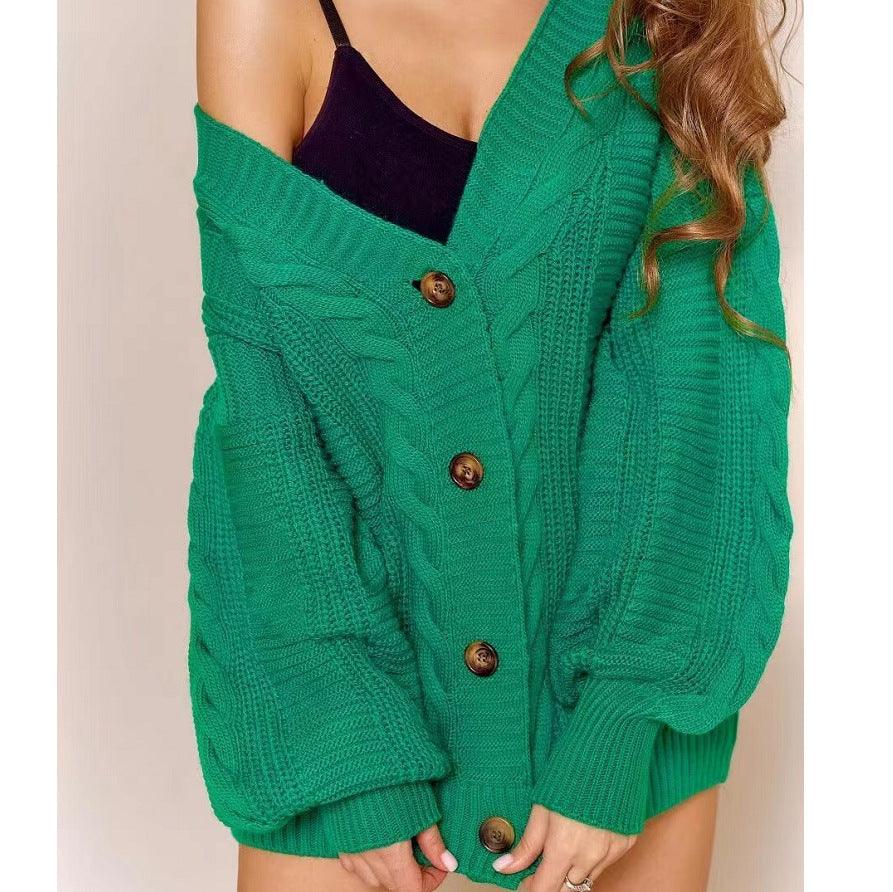 Ladies Solid Color Button Front Cardigan 8159#