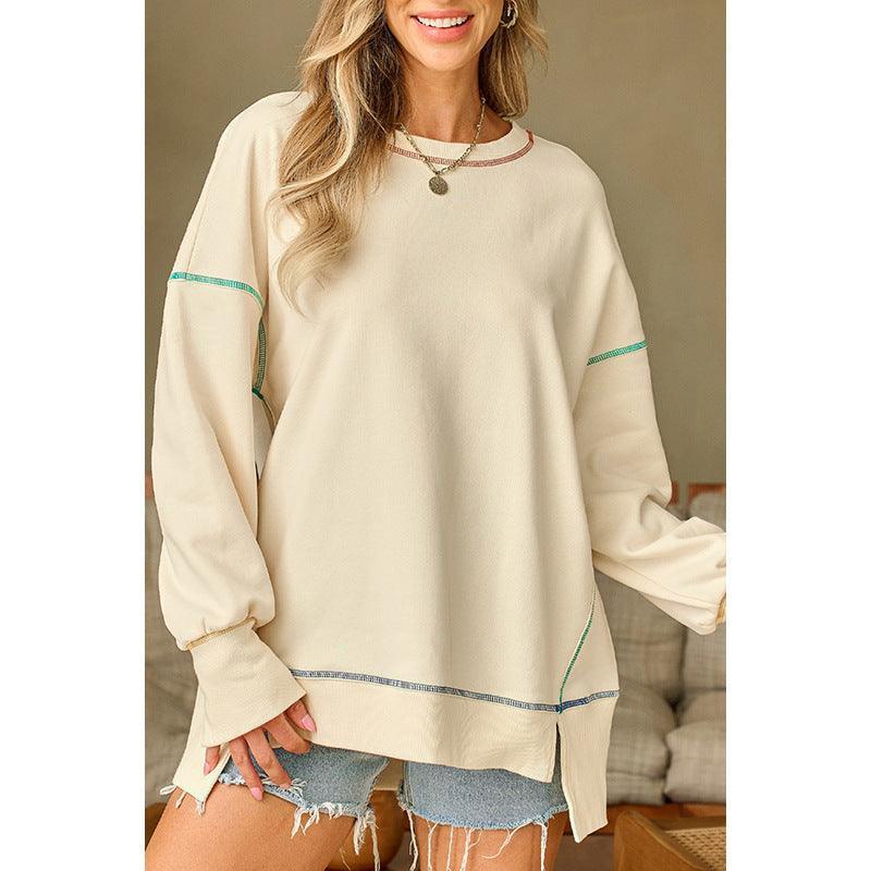 Ladies Color Block Long Sleeves Split Sweatshirt 6659