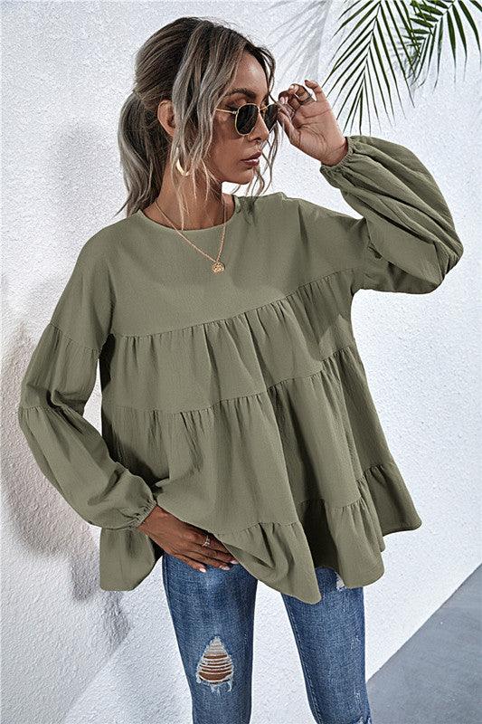 Ladies Round Neck Puff Sleeves Blouse 3940