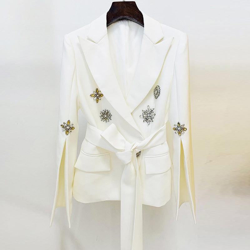 Ladies Rhinestone Lapel Neck Blazer Coat L109