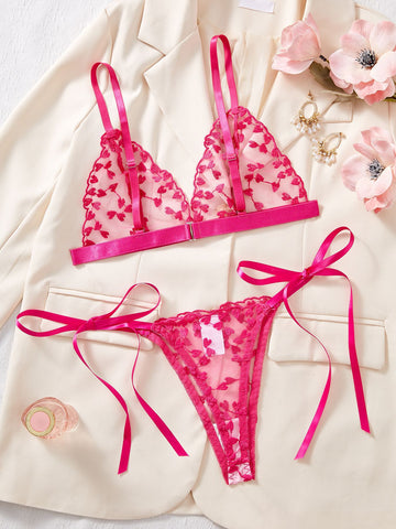 Ladies Heart Embroidery triangle 2PCS Lingerie Set SKLG4129