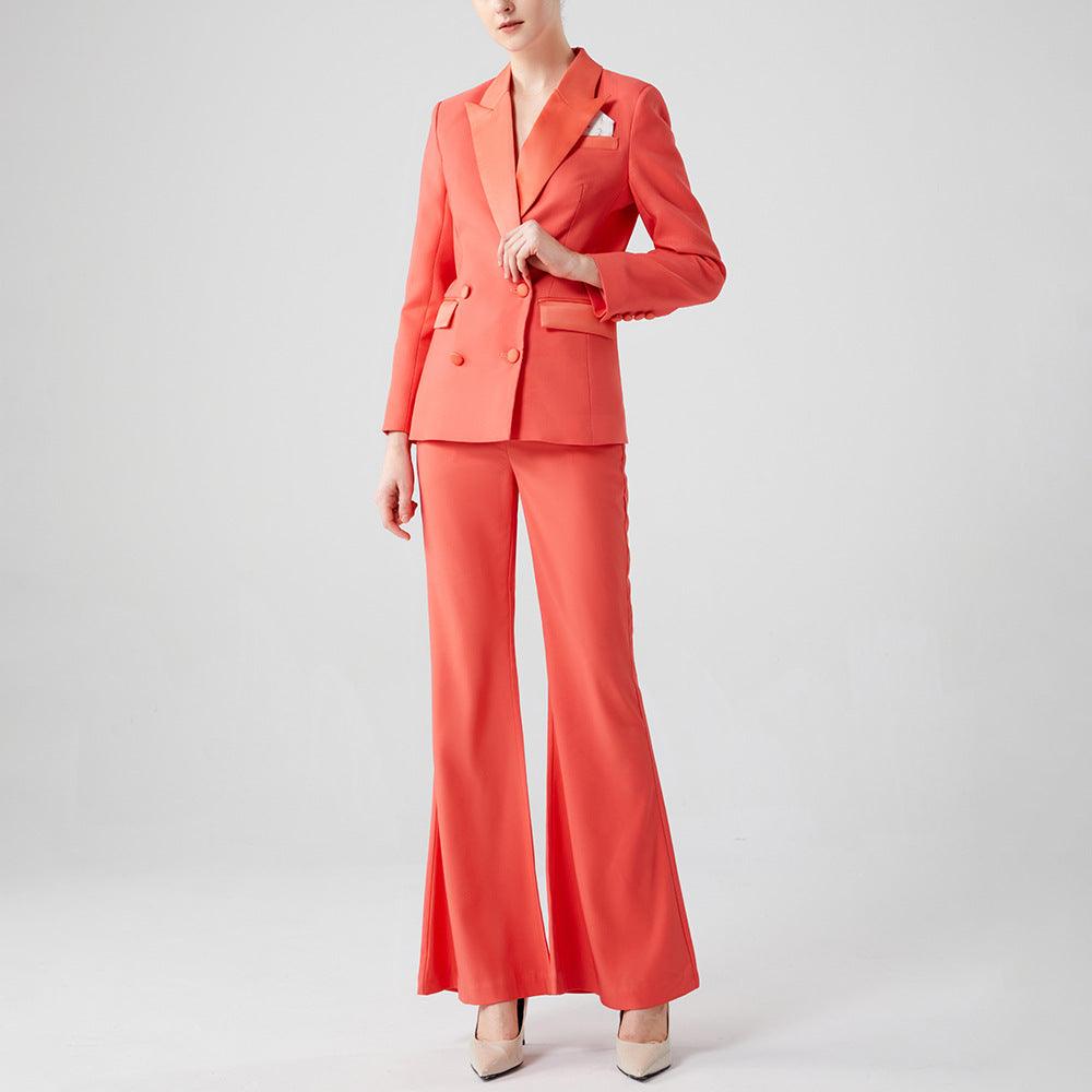 Ladies Solid Color Blazer and Pants Set 1002