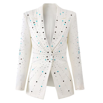 Ladies Lapel Neck Rhinestone Blazer Coat 72501