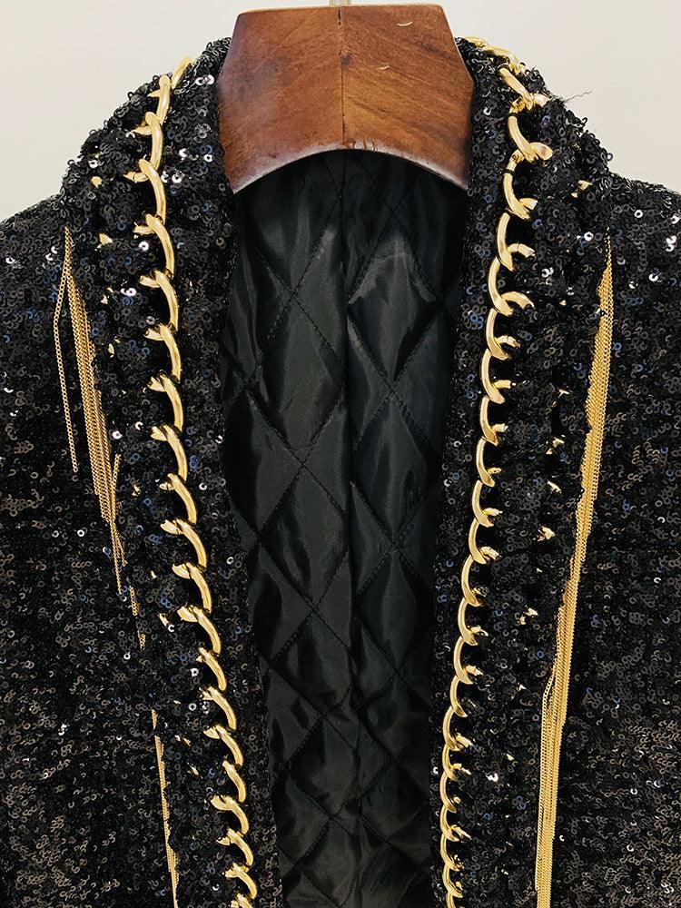 Ladies Long Sleeves Tassel Sequin Chain Jacket L118