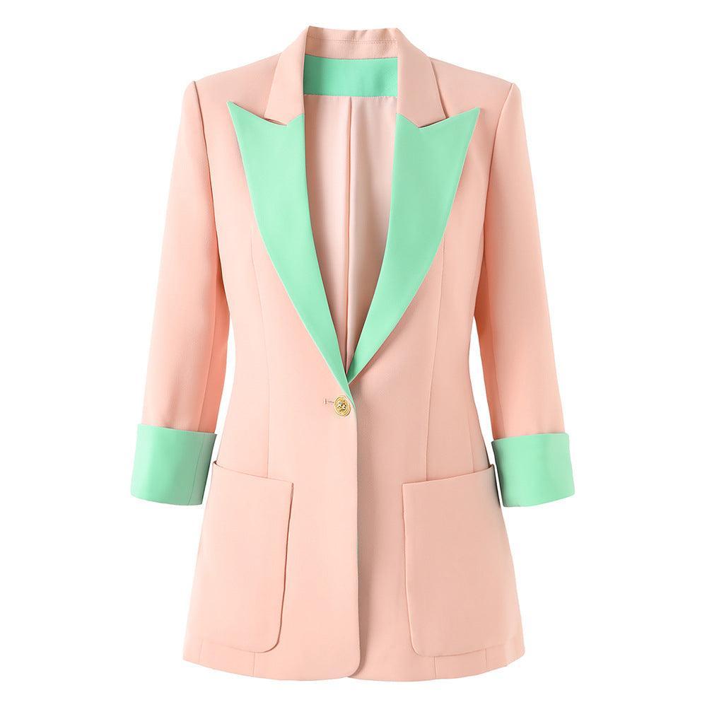 Ladies Contrast Color Lapel Neck Blazer 62101