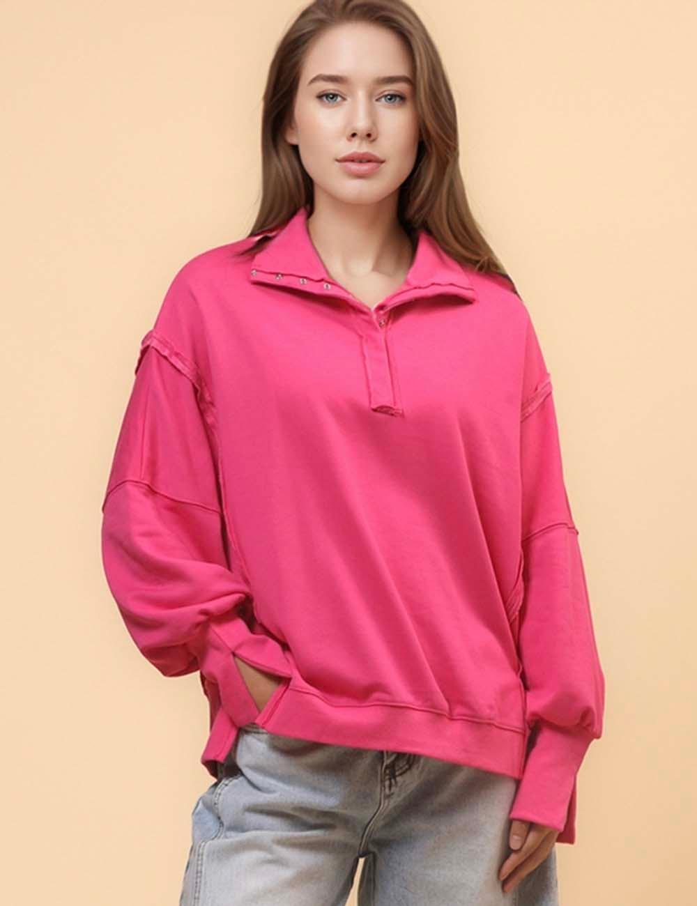 Ladies Solid Color Slouchy Pullover Sweatshirt SKT4709