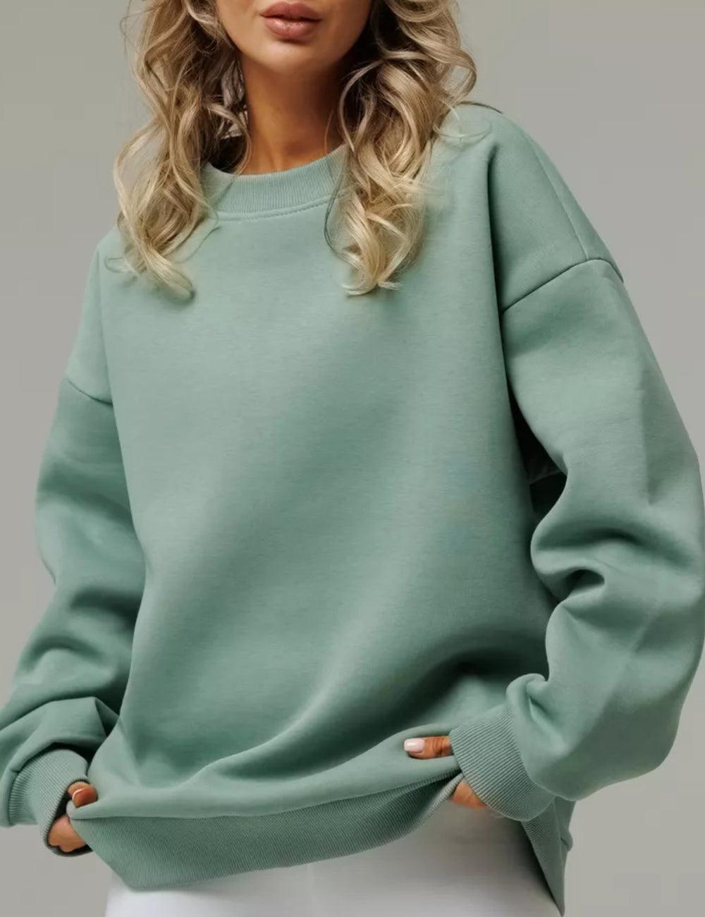 Ladies Solid Color Crew Neck Sweatshirt 0801