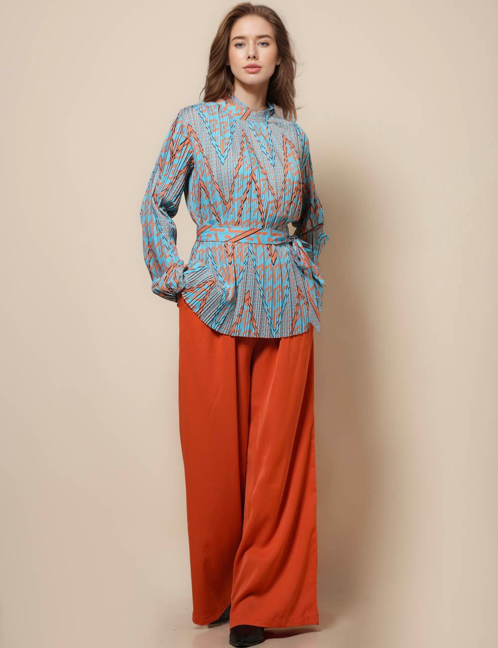 Ladies Print Top with Wide Leg Pants 2PCS Set SKST41273