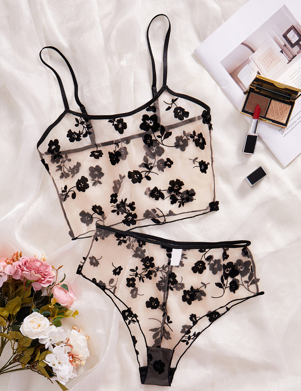 Ladies Floral See Through 2PCS Lingerie Set SKLG4160