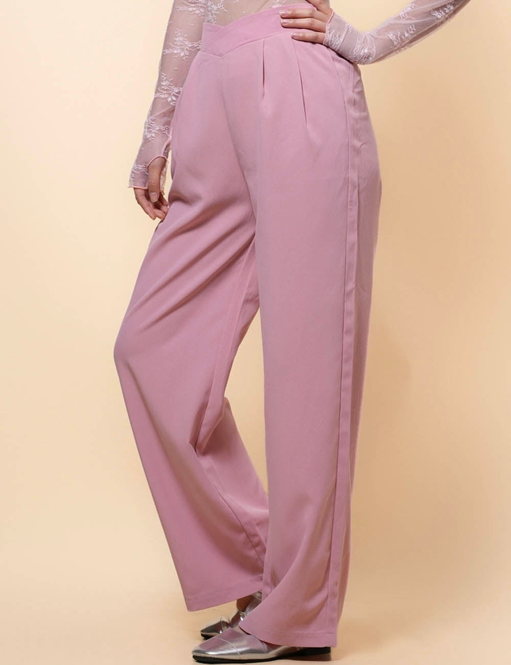 Ladies Solid Color Wide Leg Everyday Pants SKP41202