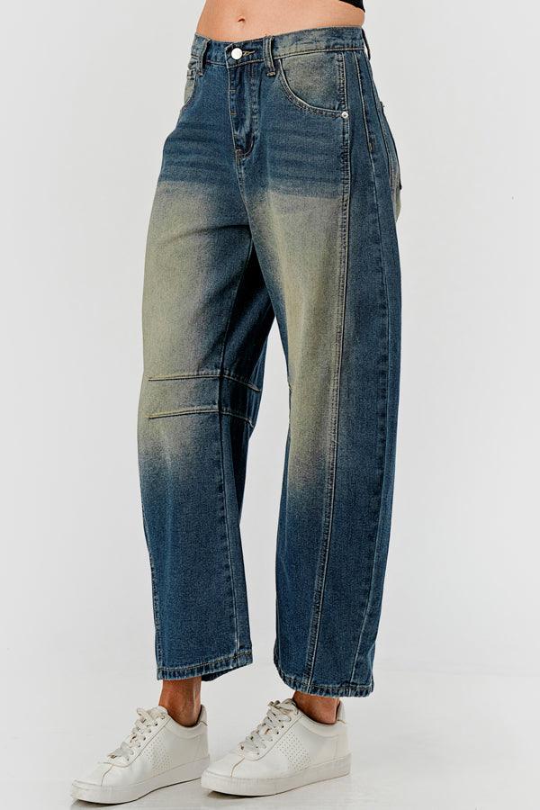 Mid Rise Barrel Denim Pants SKP522