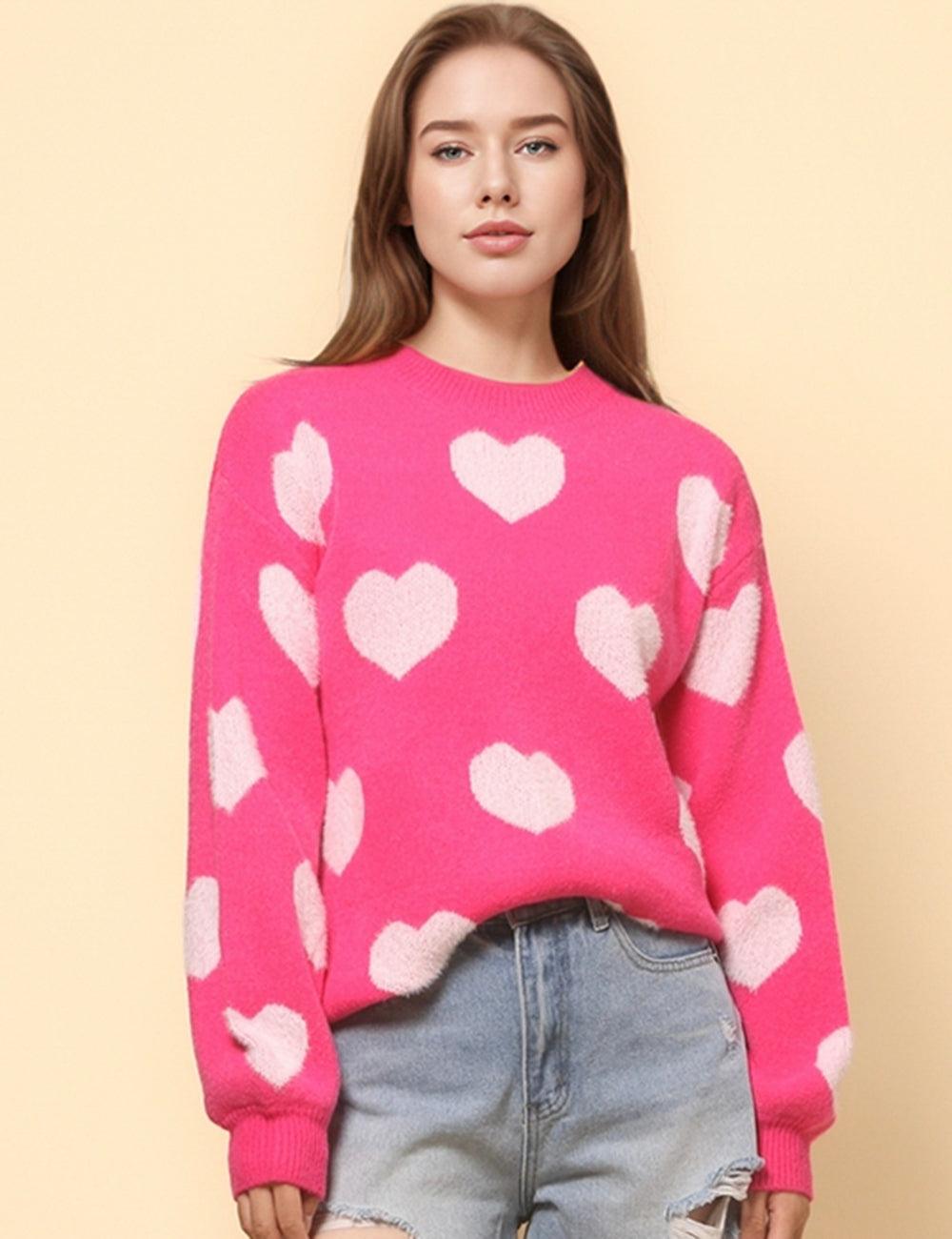 Ladies Color Block Heart Pullover Sweater SKT4744