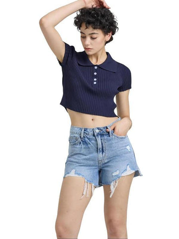 Ladies Mid Rise Distressed Denim Shorts OSH6073