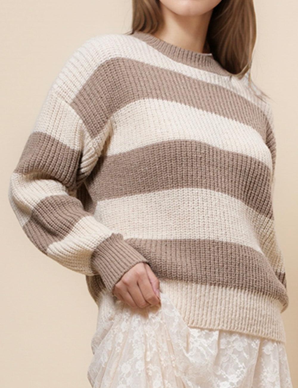 Ladies Stripe Color Block Everyday Pullover Sweater SKT4932