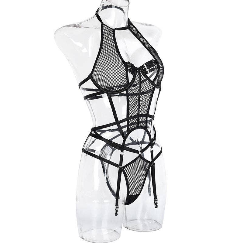 Bandage Halter Sexy Lingerie Set with Garter Belt H0016 - SWEETKAMA