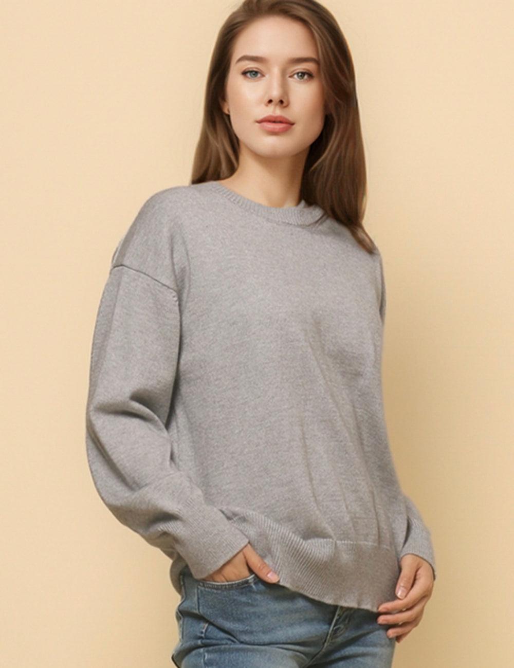 Ladies Drop Shoulder Round Neck Pullover Sweater SKT4782