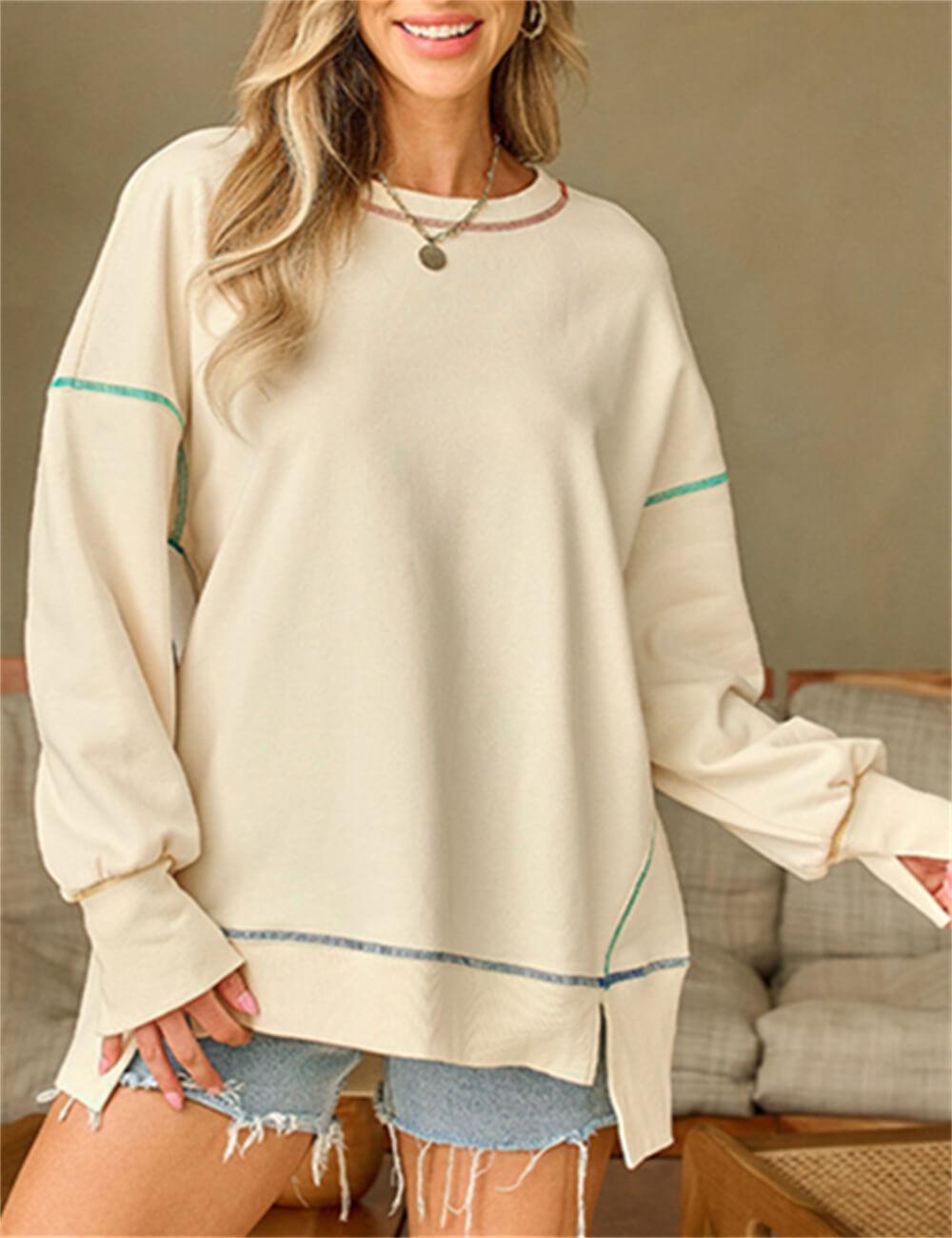 Ladies Color Block Long Sleeves Split Sweatshirt 6659