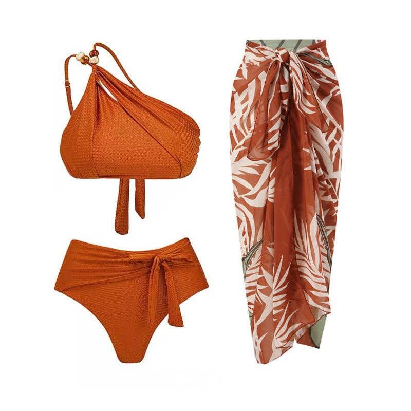 Beads 2PCS Bikini Set with Leaves Print Cover Y305 - SWEETKAMA