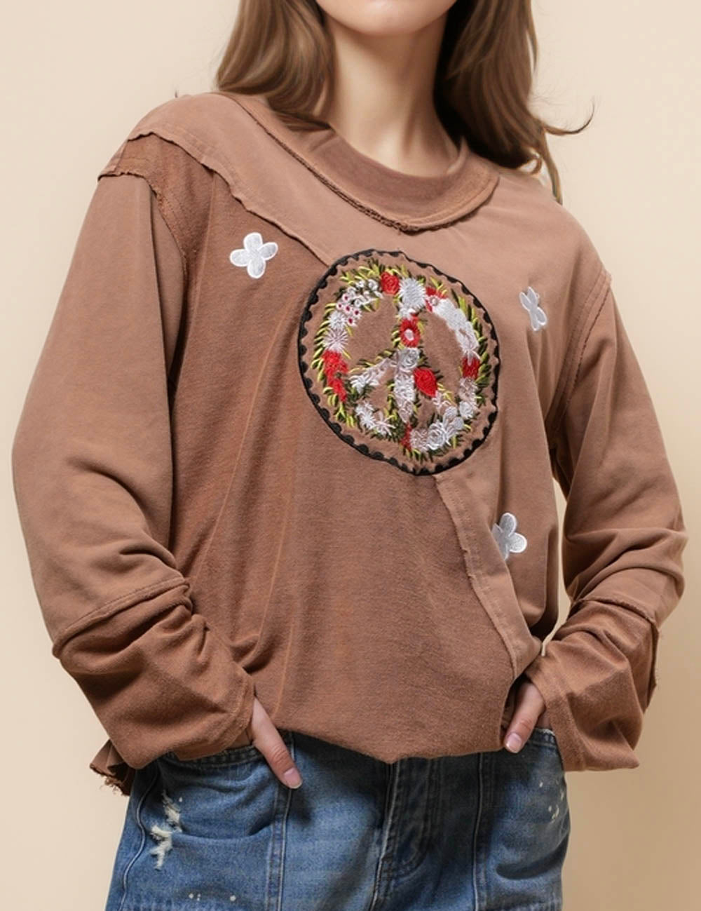 Ladies Vintage Free V-Neck Pullover Blouse SKT41153