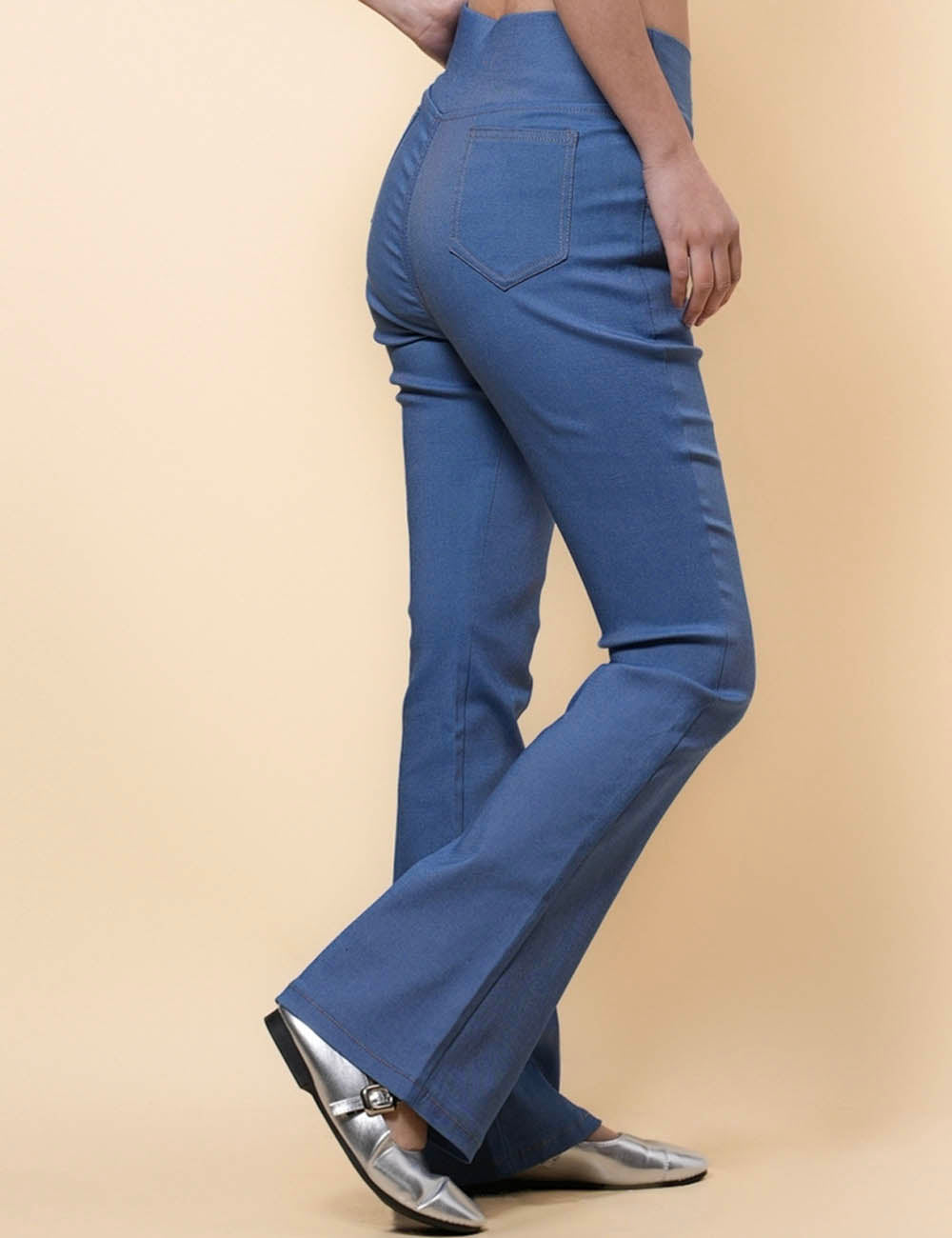 Ladies Stretch Faux Denim Flare Pants SKP41203