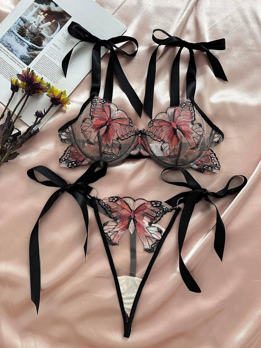 Butterfly Embroidery 2PCS Lingerie Sets HF-4100 - SWEETKAMA