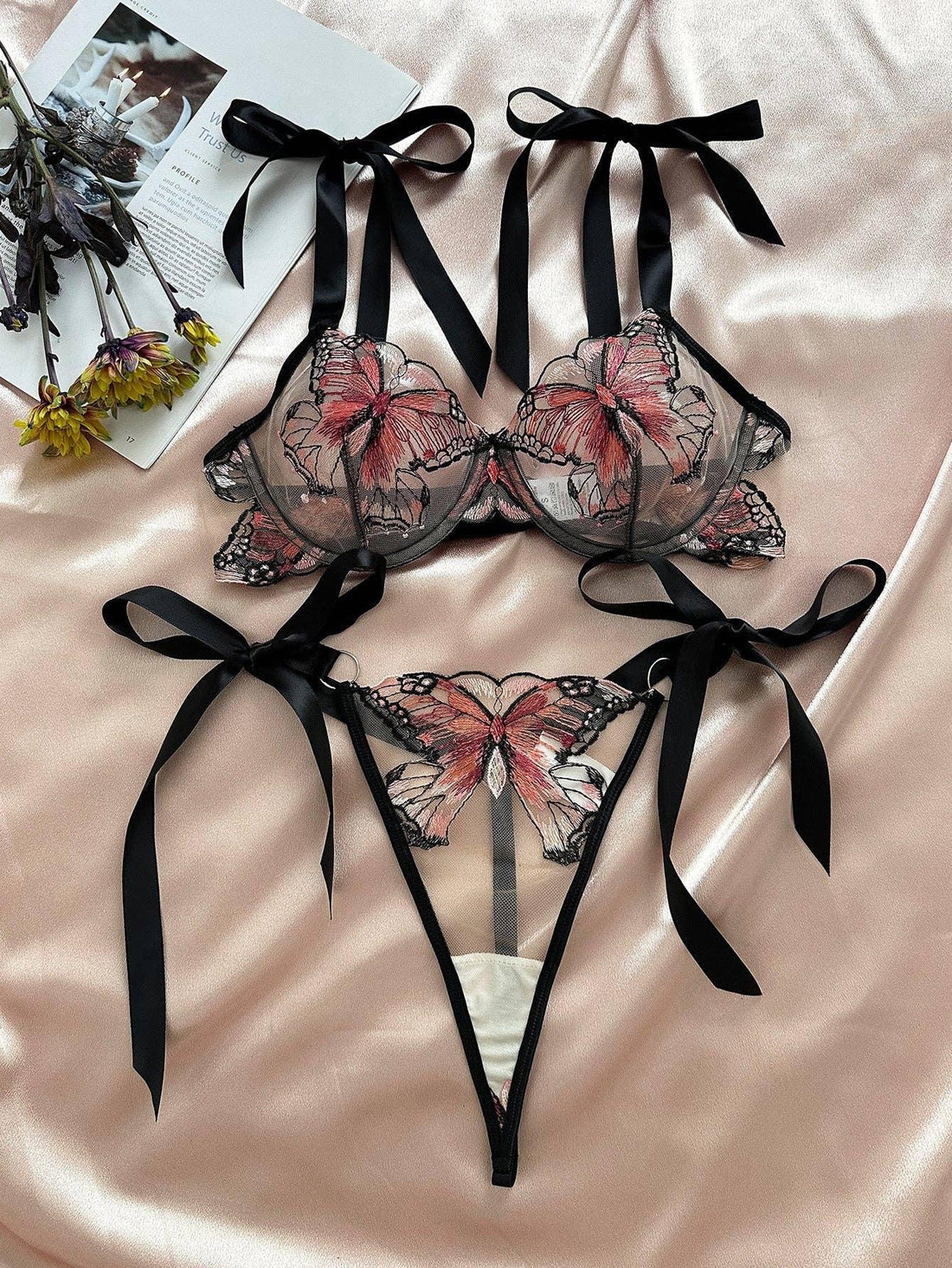 Butterfly Embroidery 2PCS Lingerie Sets HF-4100 - SWEETKAMA