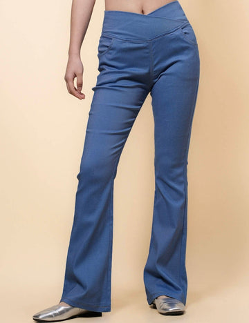 Ladies Stretch Faux Denim Flare Pants SKP41203