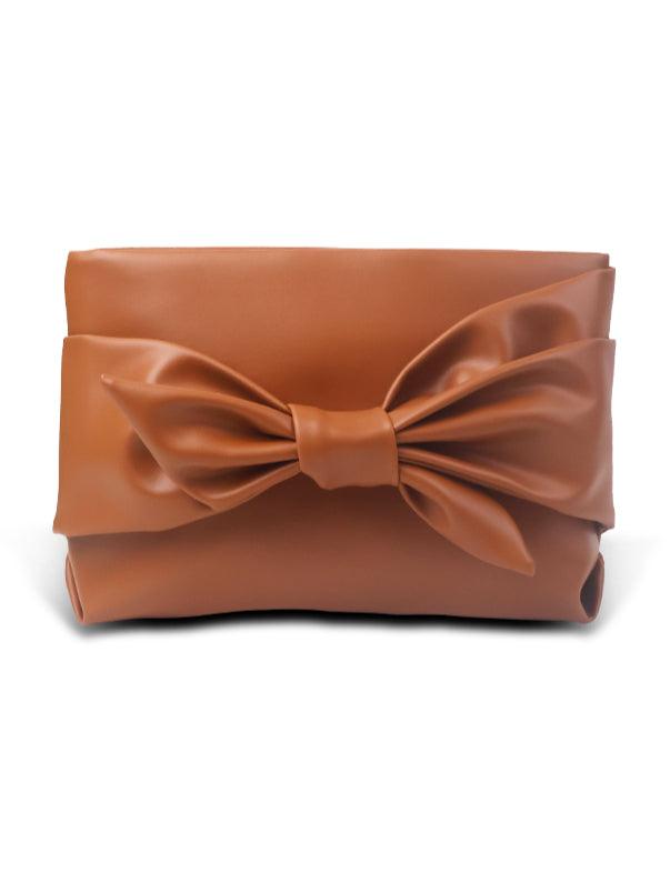 Ladies Brown Solid Color Bowknot Hand Bag SKOB048