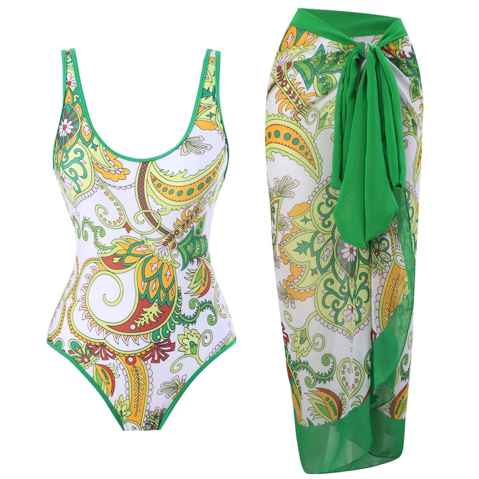 Classic Floral Print One Piece Swimwear with Cover Y114 - SWEETKAMA