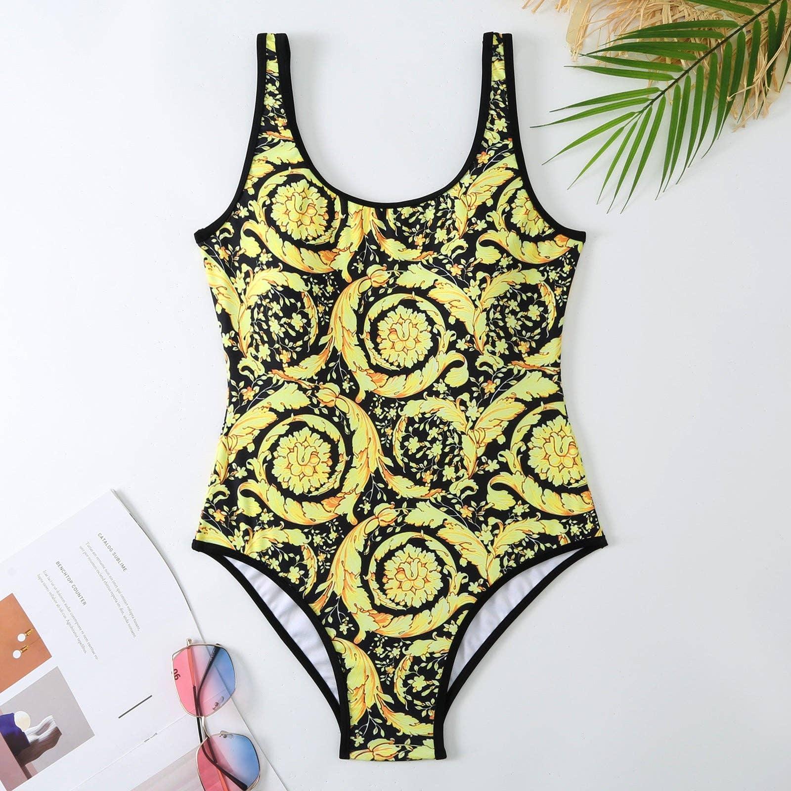 Classic Floral Print One Piece Swimwear with Cover Y114 - SWEETKAMA