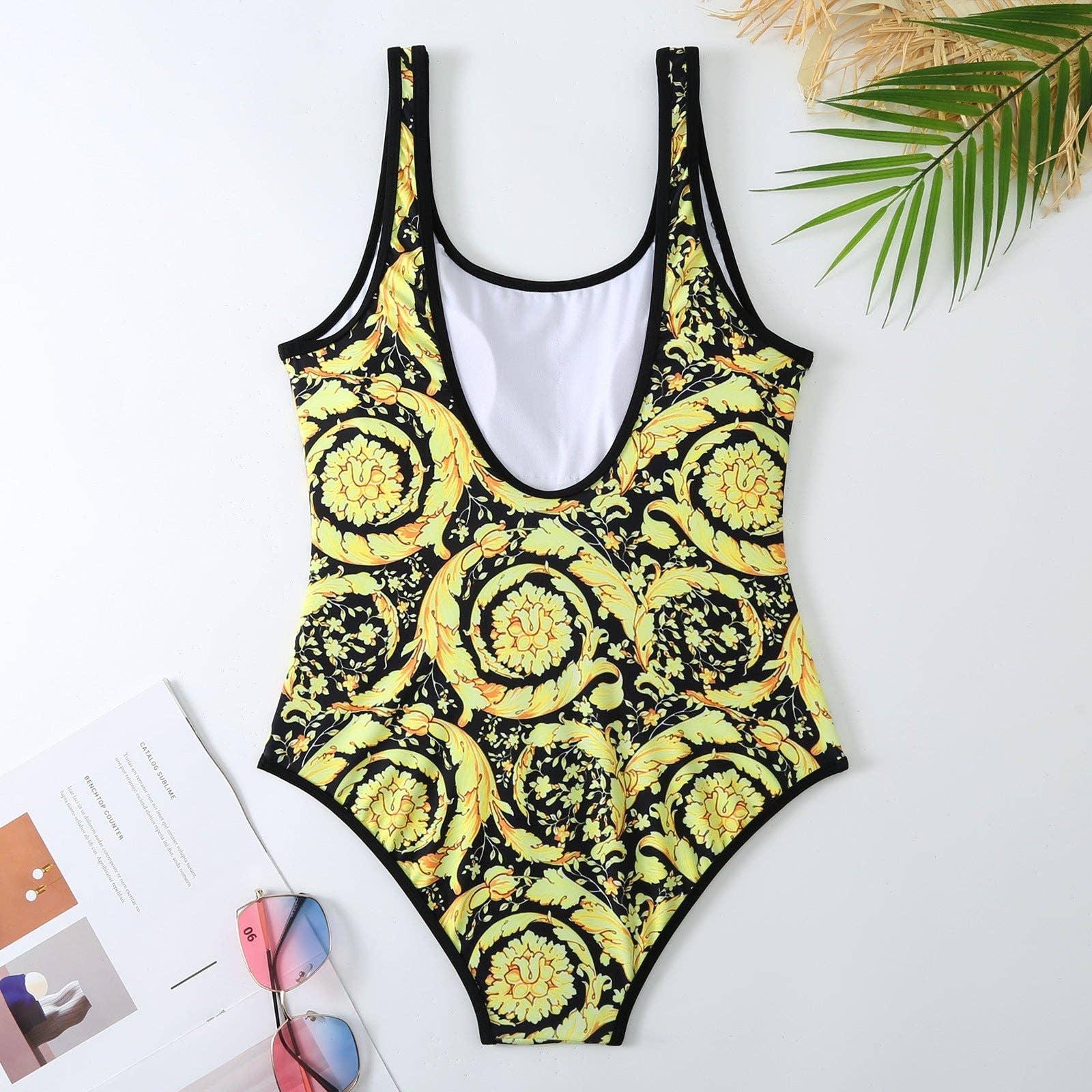 Classic Floral Print One Piece Swimwear with Cover Y114 - SWEETKAMA