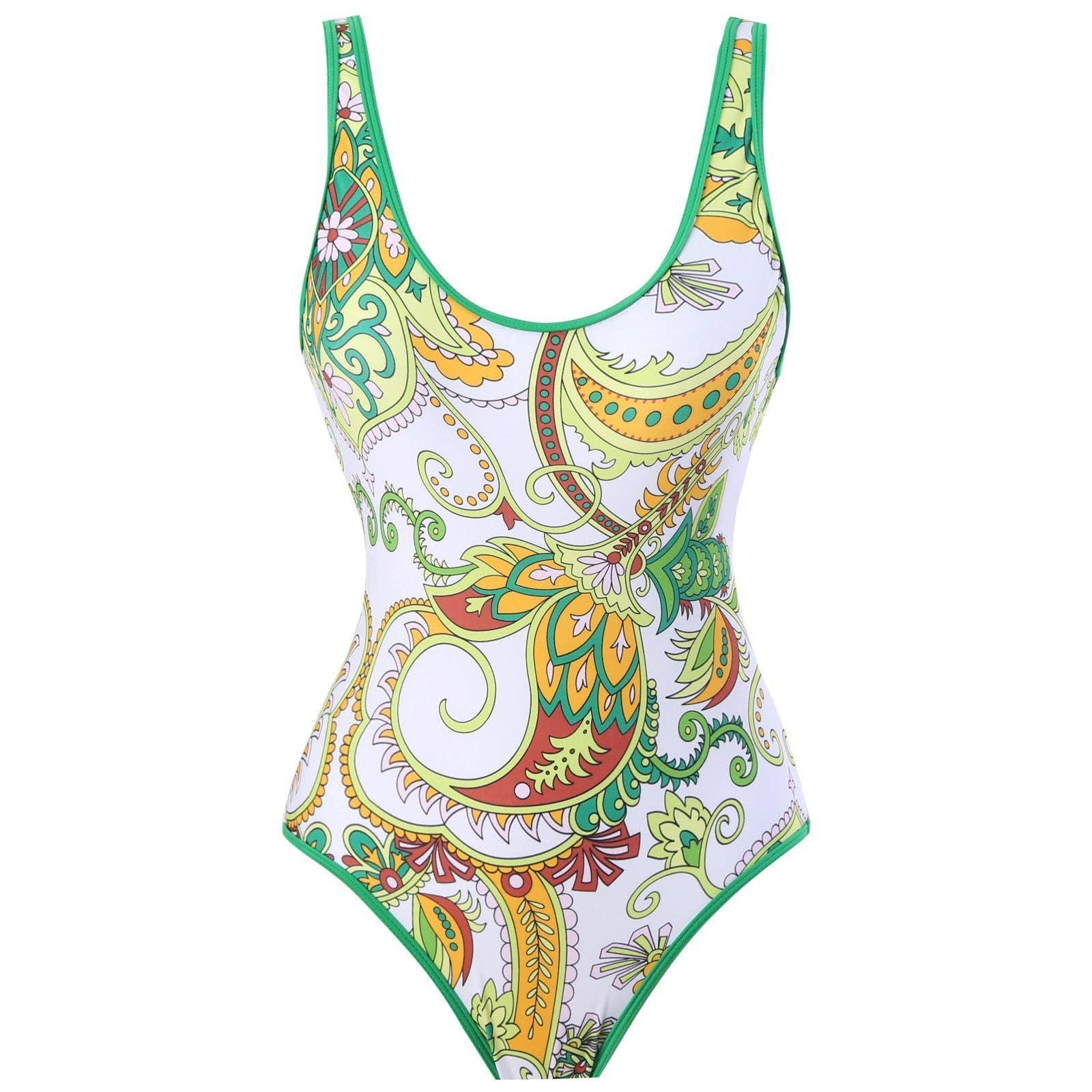 Classic Floral Print One Piece Swimwear with Cover Y114 - SWEETKAMA