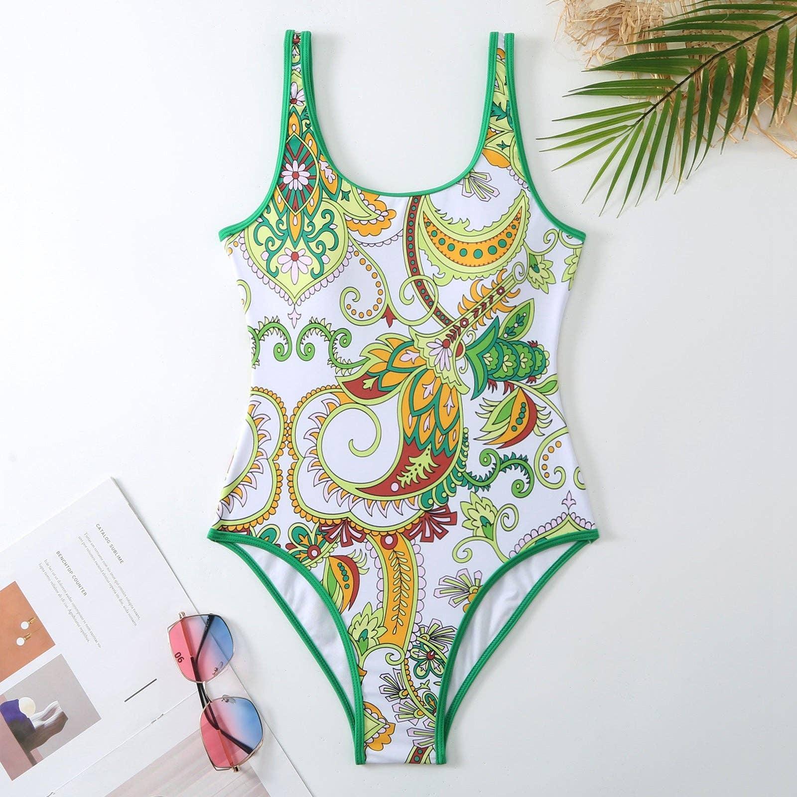 Classic Floral Print One Piece Swimwear with Cover Y114 - SWEETKAMA