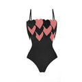 Color Block Heart One Piece Swimwear with Wrap Cover Y251 - SWEETKAMA